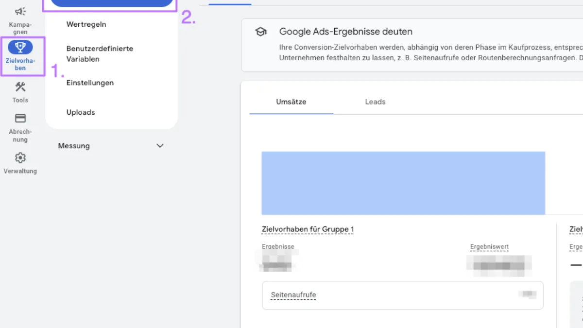 Google Ads Conversion Aktion erstellen – Screenshot