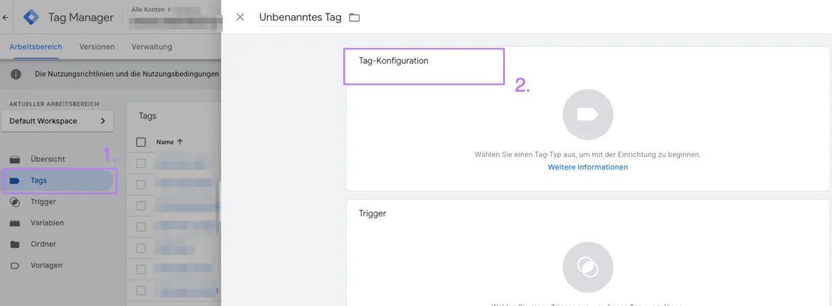 Neues Tag Typ "Google Ads Conversion Tracking* erstellen – Anleitung 1. Teil
