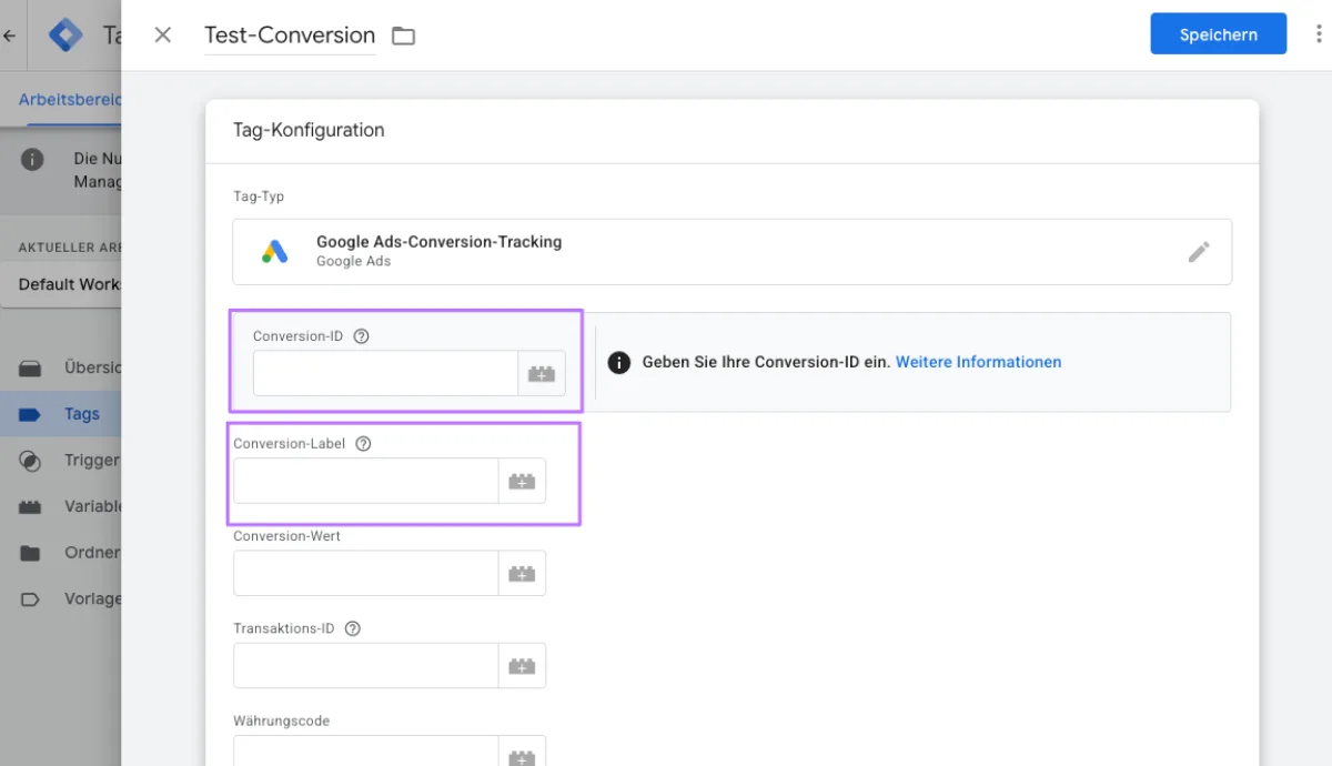 Conversion-ID und Conversion-Label aus Google Ads eintragen – Anleitung 2. Teil